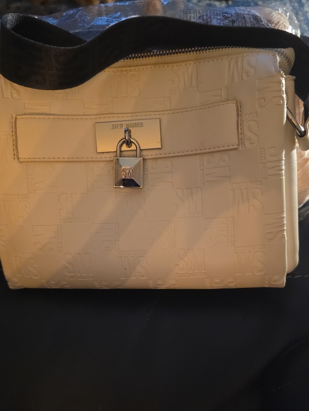 Steve Madden Cream Shoulder Bag with Padlock Accent